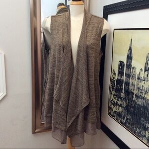 LOGO sleeveless knit waterfall vest chiffon trim